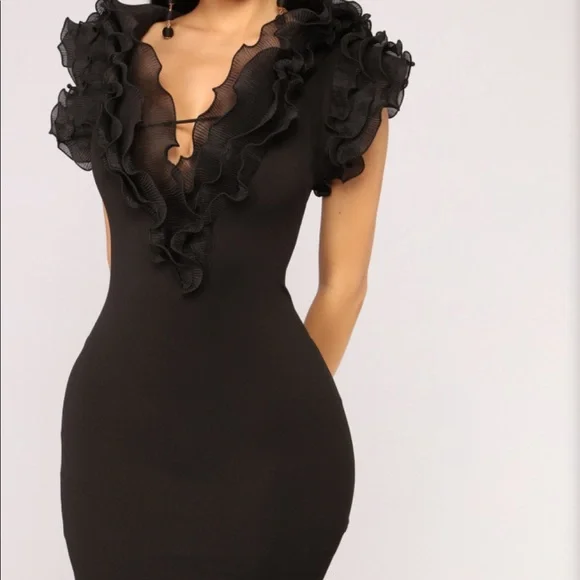 FN Ruffle Mini Dress Black Small - Picture 4 of 5
